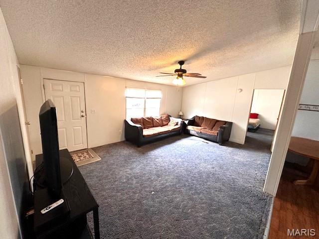 16625 Scott Ln, Willow Springs, MO 65793 - carpeted living area featuring a ceiling fan and a textured ceiling