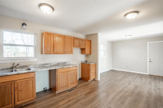 20 W Broadway, Ellsinore, MO 63937 - kitchen with light wood-style floors, a sink, light countertops, and baseboards