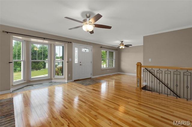 4012 Sunny Brook Dr, Arnold, MO 63010 - entryway with light wood-style flooring, ornamental molding, and ceiling fan