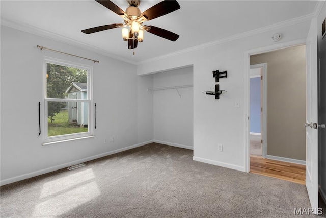 4012 Sunny Brook Dr, Arnold, MO 63010 - unfurnished bedroom with carpet, crown molding, a closet, and a ceiling fan