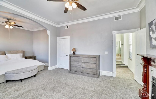 2922 S Compton Ave, Saint Louis, MO 63118 - bedroom featuring carpet, ornamental molding, baseboards, and ceiling fan