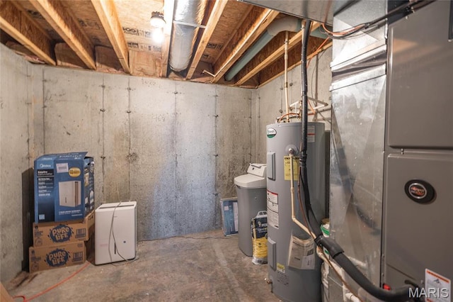16855 Lemming Ln, Saint Robert, MO 65584 - unfinished basement with electric water heater, heating unit, and a water softener