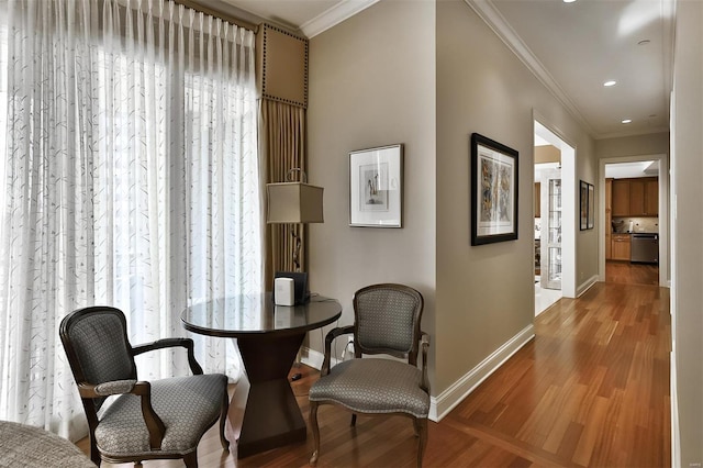155 Carondelet Plz Unit 600, Saint Louis, MO 63105 - sitting room with ornamental molding, baseboards, wood finished floors, and recessed lighting