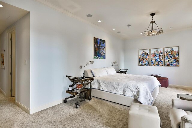 155 Carondelet Plz Unit 600, Saint Louis, MO 63105 - bedroom featuring light carpet, ornamental molding, baseboards, and recessed lighting