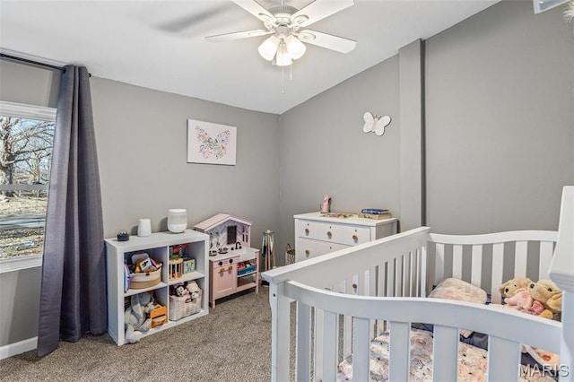419 Murrill St, Bonne Terre, MO 63628 - bedroom featuring a nursery area, light colored carpet, and ceiling fan