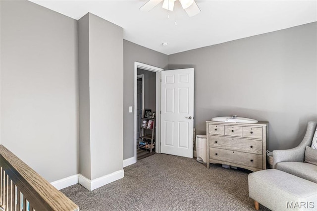 419 Murrill St, Bonne Terre, MO 63628 - living area with carpet flooring, a ceiling fan, and baseboards