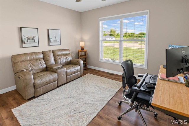 3837 Tanzanite Trl, Edwardsville, IL 62025 - office with baseboards, a ceiling fan, and wood finished floors