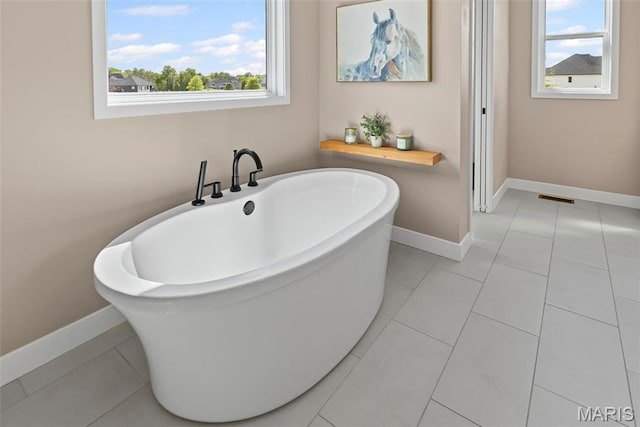 3837 Tanzanite Trl, Edwardsville, IL 62025 - full bathroom featuring plenty of natural light, baseboards, a freestanding bath, and tile patterned flooring