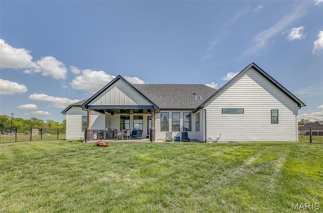 3837 Tanzanite Trl, Edwardsville, IL 62025 - rear view of property with a patio, ceiling fan, and board and batten siding