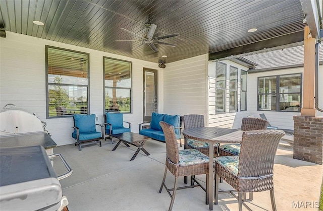 3837 Tanzanite Trl, Edwardsville, IL 62025 - view of patio / terrace with ceiling fan, grilling area, and outdoor dining area