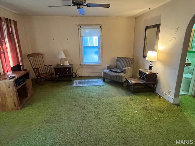3620 Thomas Ave, Alton, IL 62002 - sitting room featuring carpet flooring, a ceiling fan, and arched walkways