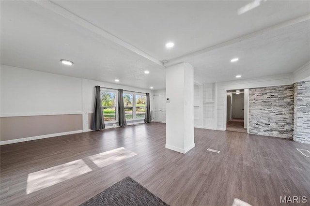 1919 Parker Rd, Saint Louis, MO 63138 - unfurnished living room with wood finished floors, baseboards, and recessed lighting