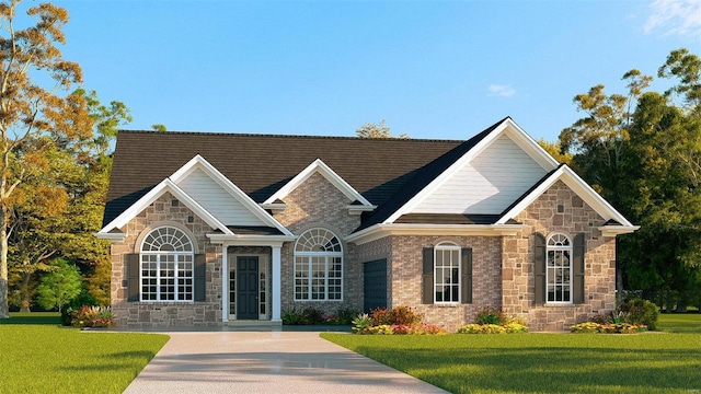 9748 Meriwether Dr, Saint Jacob, IL 62281 - view of front of property featuring stone siding and a front lawn