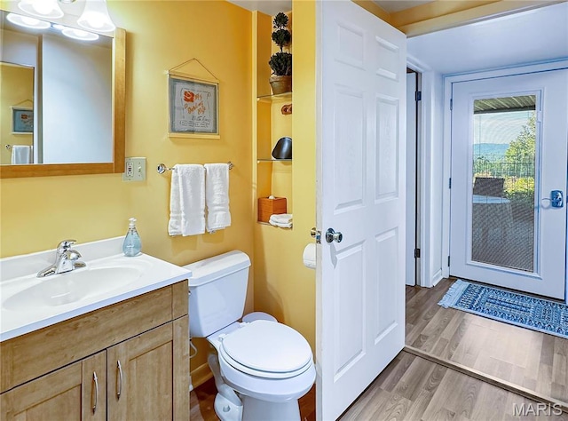 501 4th St W, Hermann, MO 65041 - bathroom featuring toilet, wood finished floors, and vanity
