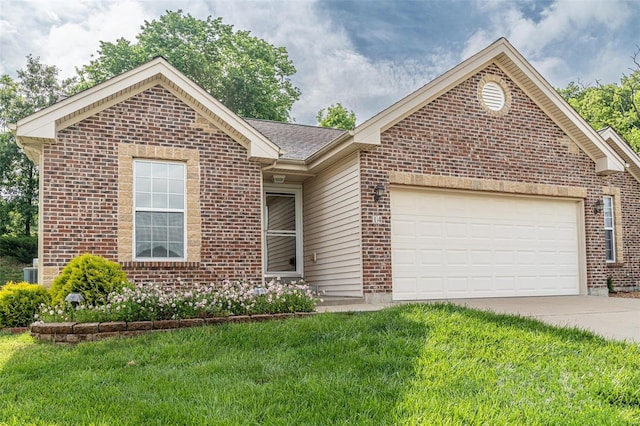 14 Club Ct, Union, MO 63084 - single story home featuring brick siding, an attached garage, concrete driveway, and a front lawn