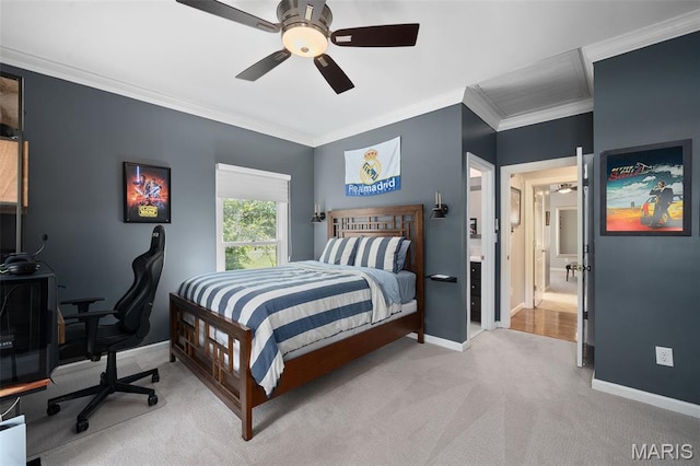 29 Spoede Ln, Creve Coeur, MO 63141 - carpeted bedroom featuring ornamental molding and ceiling fan