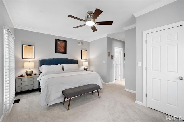 29 Spoede Ln, Creve Coeur, MO 63141 - bedroom featuring light carpet, ornamental molding, and a ceiling fan