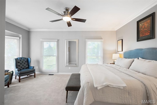 29 Spoede Ln, Creve Coeur, MO 63141 - bedroom with ornamental molding, light carpet, and a ceiling fan