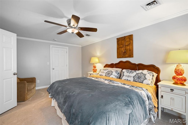 29 Spoede Ln, Creve Coeur, MO 63141 - bedroom with light carpet, ornamental molding, and a ceiling fan