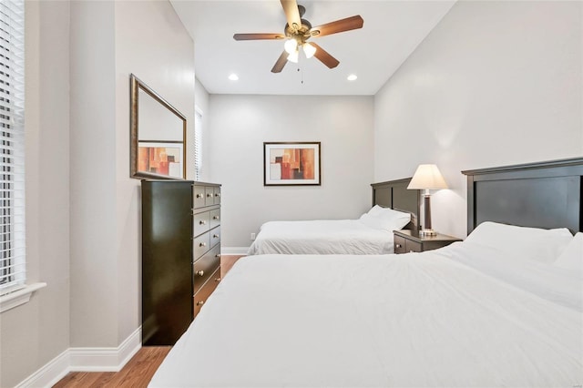 4125 Chouteau Ave, Saint Louis, MO 63110 - bedroom with baseboards, wood finished floors, recessed lighting, and ceiling fan