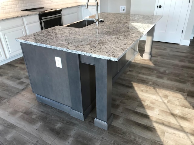 1605 Sugar Creek Dr, Festus, MO 63028 - kitchen featuring electric range, a sink, dark wood-style flooring, and white cabinets