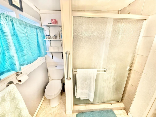 10063 Mockingbird Dr, Holiday Shores, MO 63624 - full bathroom with a shower stall, toilet, and tile patterned floors
