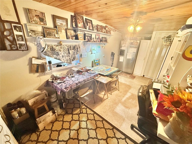 10063 Mockingbird Dr, Holiday Shores, MO 63624 - dining room with wood ceiling and ceiling fan