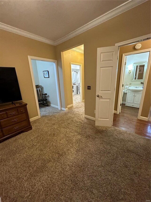 10 Cherokee Rdg, Sikeston, MO 63801 - unfurnished bedroom featuring ornamental molding, carpet floors, baseboards, and a sink