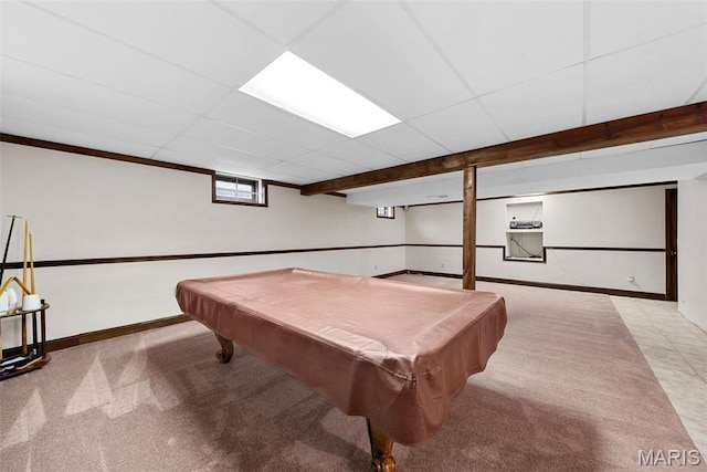23 Falling Leaf Dr, Lake St Louis, MO 63367 - playroom with carpet floors, baseboards, billiards table, and a drop ceiling