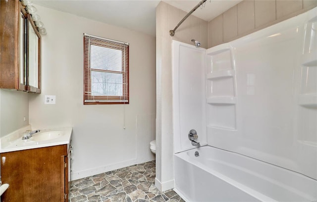 1991 State Highway H, Sikeston, MO 63780 - full bath featuring toilet, baseboards, vanity, and shower / washtub combination
