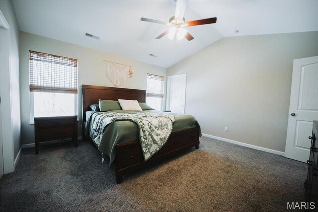 104 Eisenhower Blvd, Troy, IL 62294 - bedroom with lofted ceiling, baseboards, carpet, and a ceiling fan