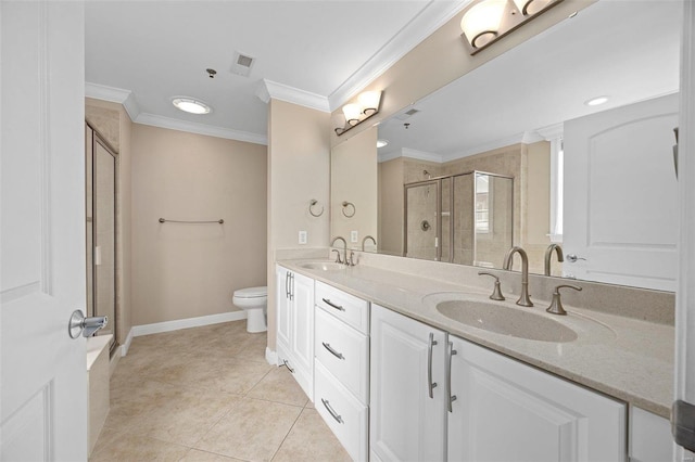 1163 Mill Crossing Dr Unit 205, Creve Coeur, MO 63141 - full bath featuring a shower stall, toilet, double vanity, tile patterned floors, and baseboards