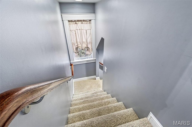 616 W Columbia St, Farmington, MO 63640 - stairway with baseboards and carpet floors