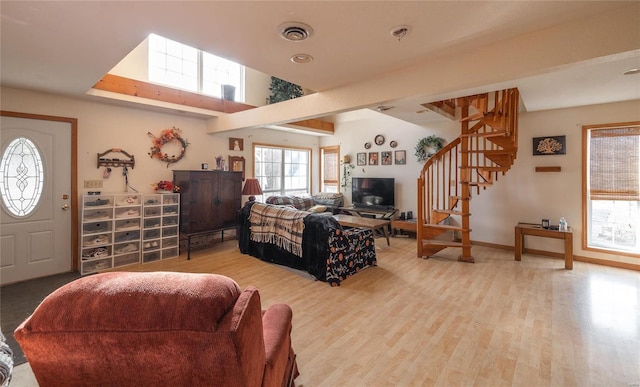 20020 Buffer Ln, Waynesville, MO 65583 - living room with stairway and wood finished floors