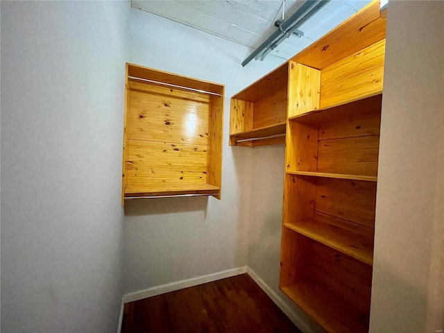 walk in closet featuring dark wood-style floors