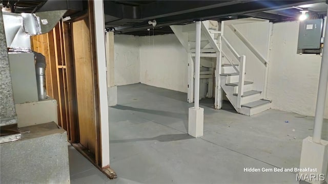 6522 Bartmer, University City, MO 63130 - unfinished below grade area with stairs and electric panel