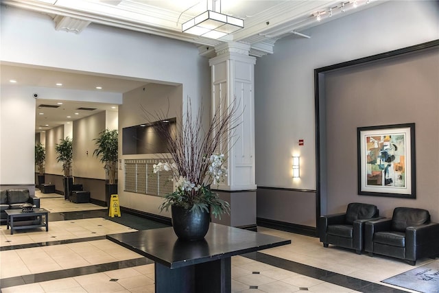 community lobby with recessed lighting