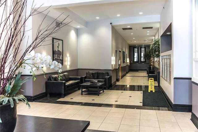 building lobby with recessed lighting