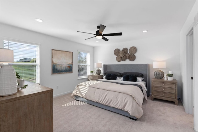 2543 Chukka Dr, Eureka, MO 63025 - bedroom featuring light colored carpet, recessed lighting, baseboards, and ceiling fan