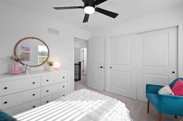 2543 Chukka Dr, Eureka, MO 63025 - bedroom with light carpet, a closet, and ceiling fan