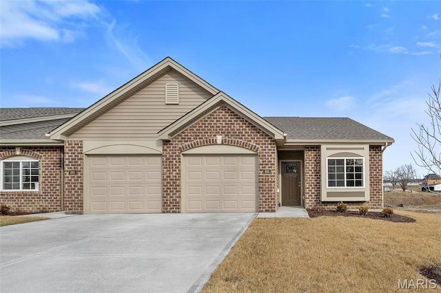 893 Walter Way, Washington, MO 63090 - ranch-style home featuring brick siding, driveway, an attached garage, and a shingled roof