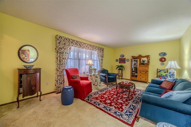 living area with carpet floors and baseboards