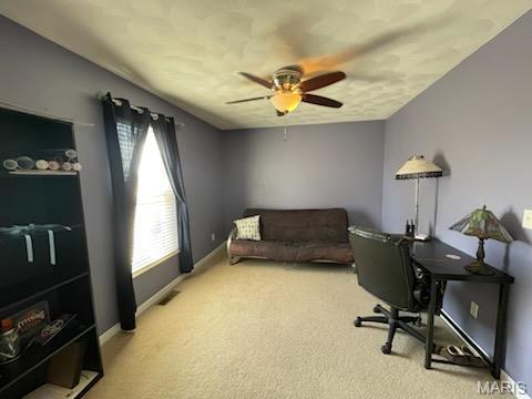 1212 Usher Dr, Ofallon, IL 62269 - carpeted office space featuring healthy amount of natural light, a ceiling fan, and baseboards