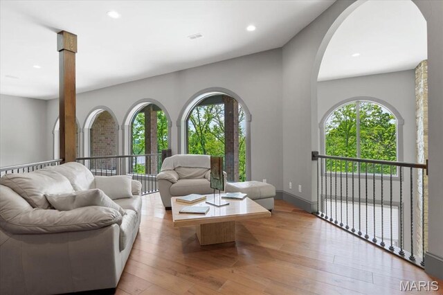 2535 S Lindbergh Blvd, Saint Louis, MO 63131 - living area with healthy amount of natural light, arched walkways, wood-type flooring, and recessed lighting