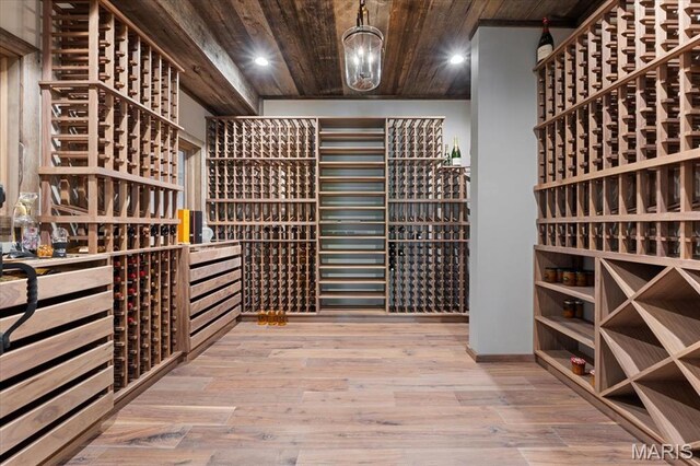 2535 S Lindbergh Blvd, Saint Louis, MO 63131 - wine area featuring wooden ceiling, wood finished floors, and recessed lighting