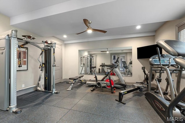 2535 S Lindbergh Blvd, Saint Louis, MO 63131 - exercise room with ceiling fan and recessed lighting