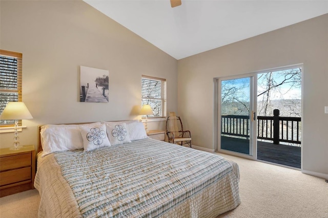 12054 Anthonies Mill Rd, Bourbon, MO 65441 - bedroom with lofted ceiling, access to exterior, carpet, baseboards, and a ceiling fan