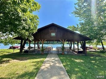 12054 Anthonies Mill Rd, Bourbon, MO 65441 - view of home's community with a gazebo, a lawn, and a water view