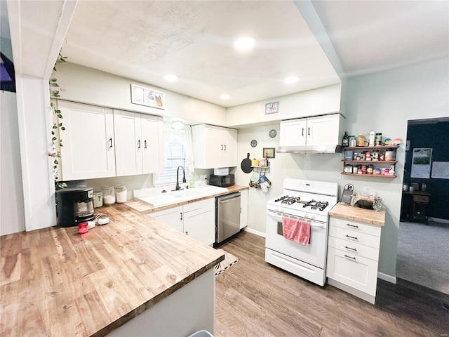 807 E 4th St, Salem, MO 65560 - kitchen with gas range gas stove, stainless steel dishwasher, recessed lighting, white cabinetry, and a sink