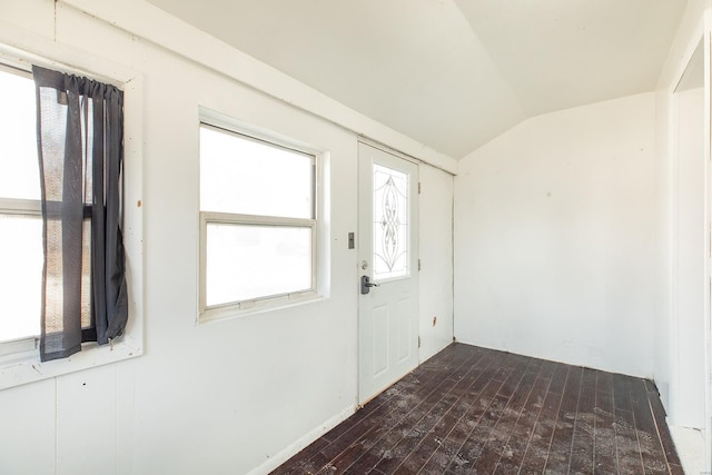 204 S Railroad St, Medora, IL 62063 - entrance foyer with vaulted ceiling and dark wood-style floors